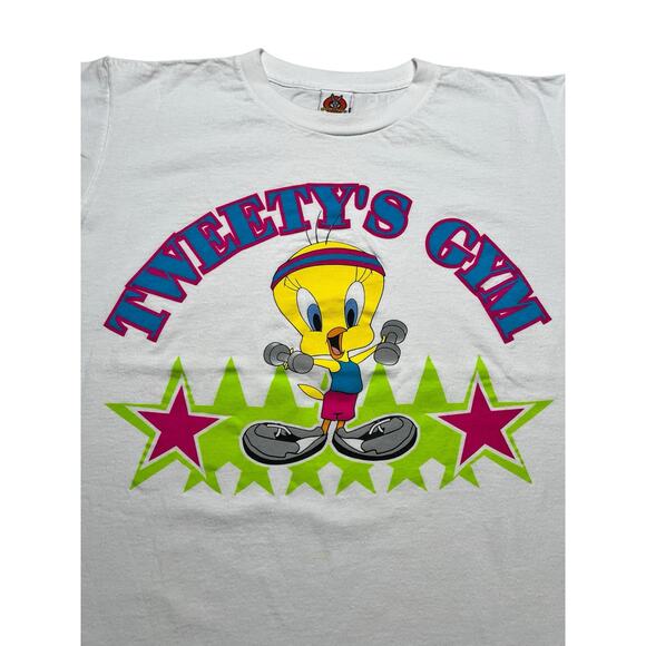 Vintage Tweety Looney Tunes T-Shirt Size XL 1997 Cartoon Tweetys Gym 90s / Retro - Picture 2 of 10